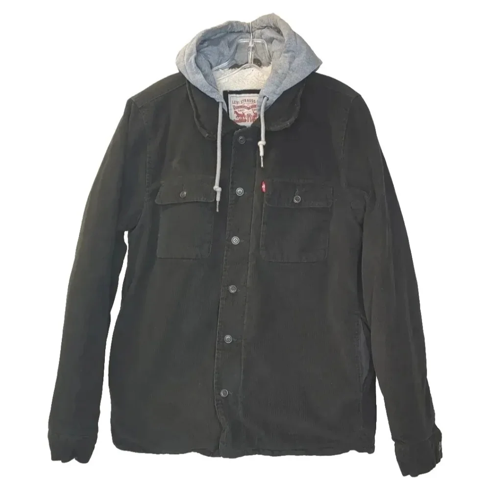 Levi's Sherpa Corduroy Jacket Coat Hipster Preppy Black Hood Button Adult Small - Picture 4 of 13